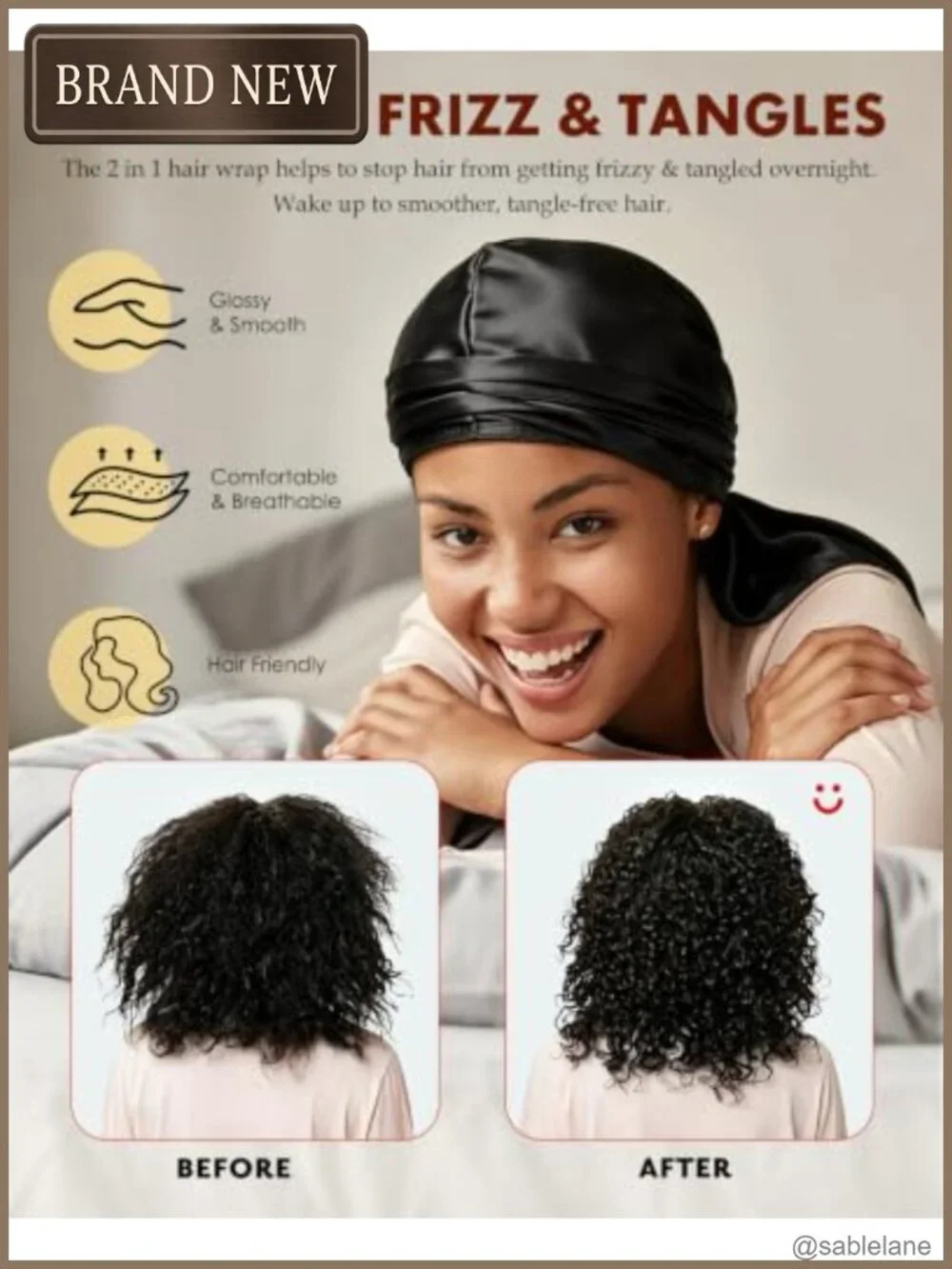 Satin Hair Wrap Scarf with Built-in Mesh Cap for Sleeping
